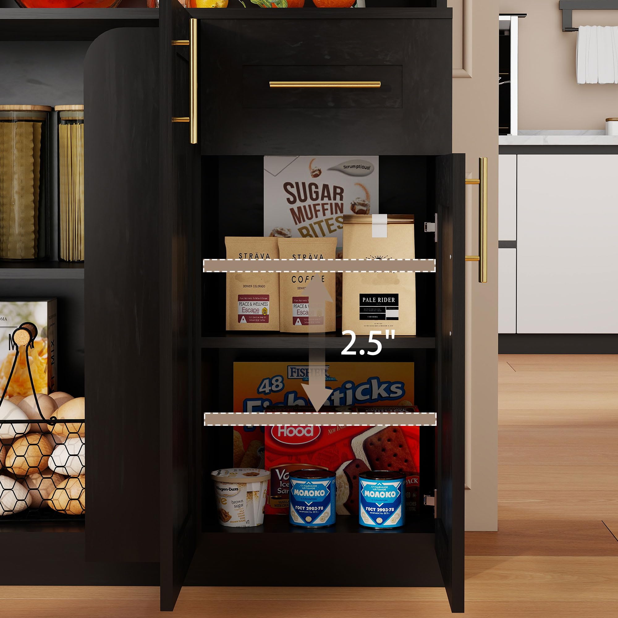 Kitchen Pantry Cabinet with LED Lighting