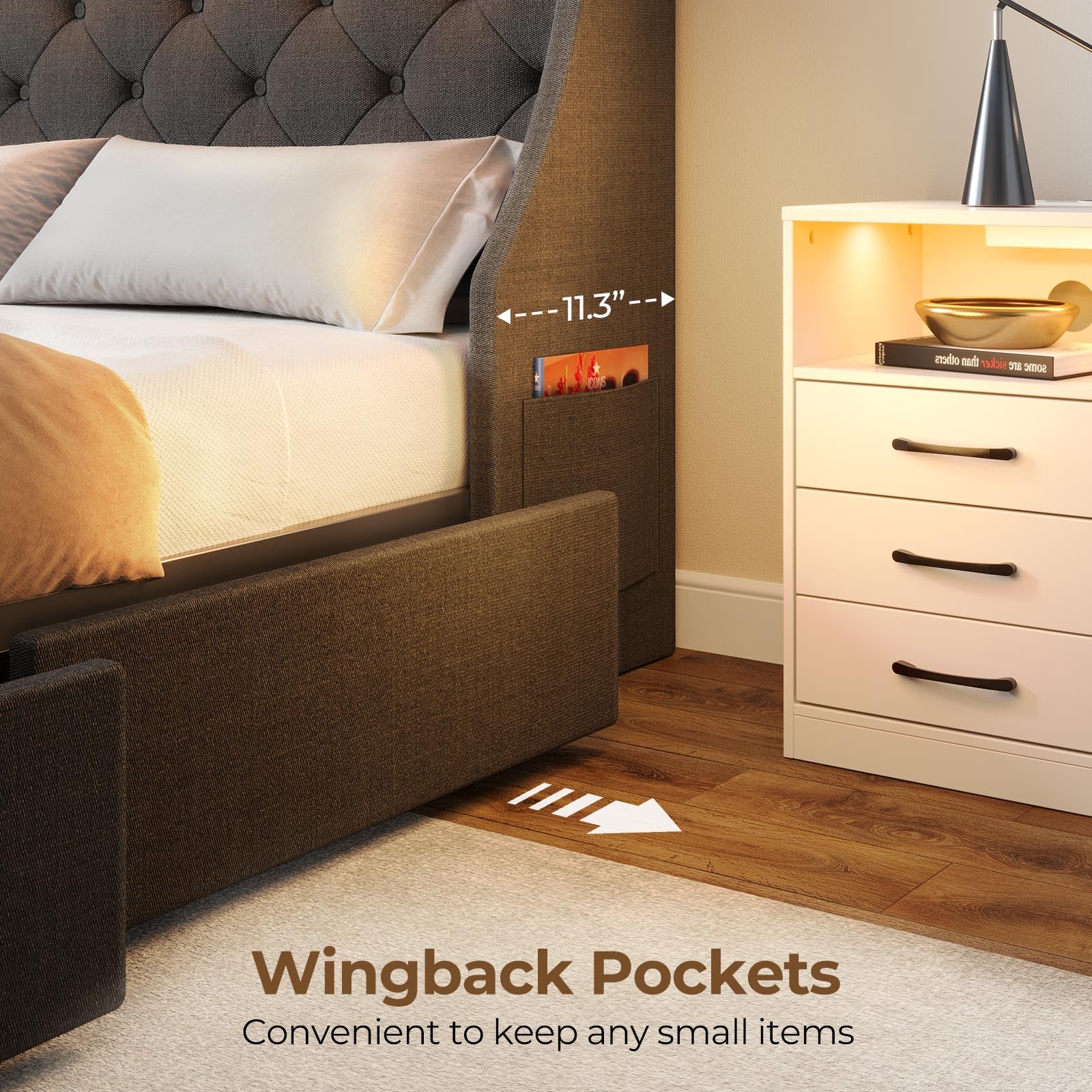 Full Bed Frame with LED Lights and Charging Station