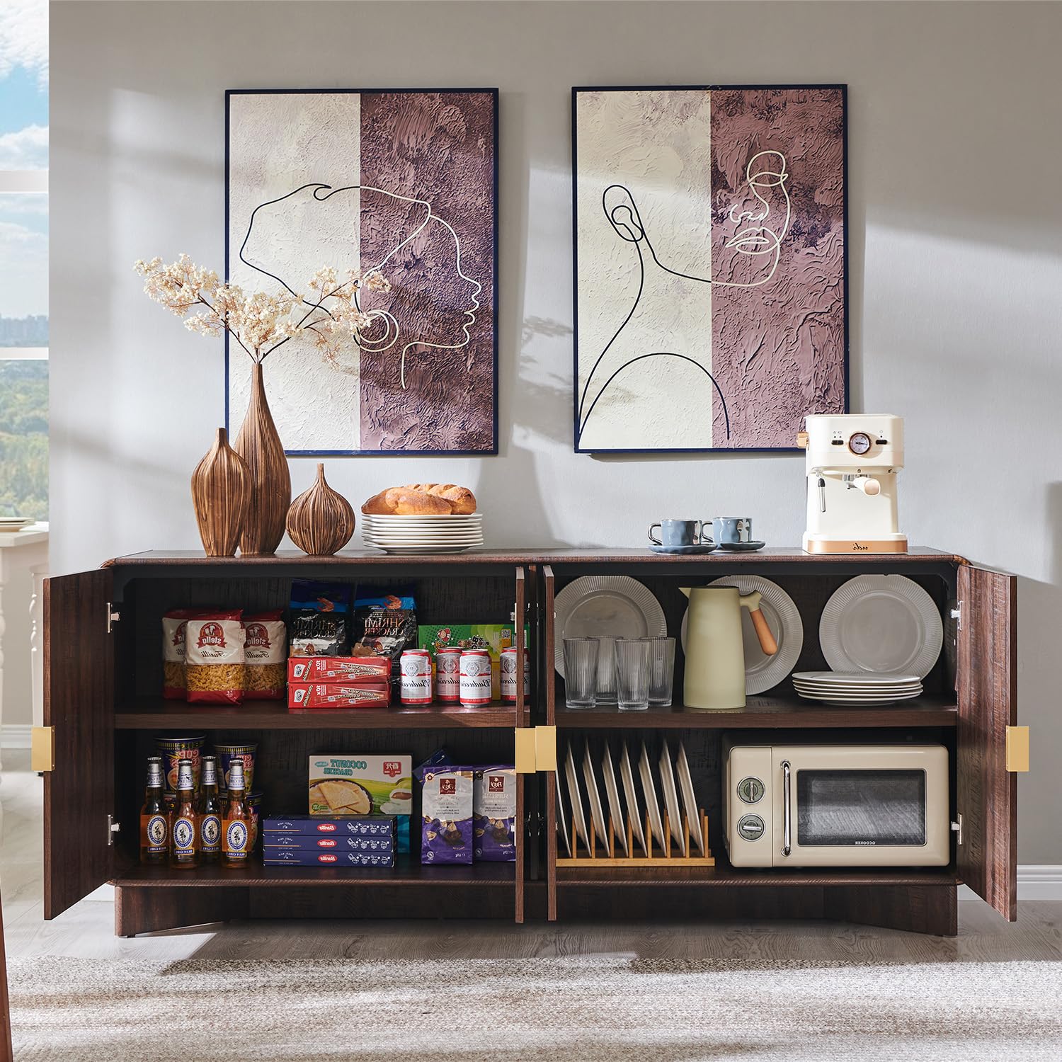 70" Modern Curved Buffet Cabinet with Storage