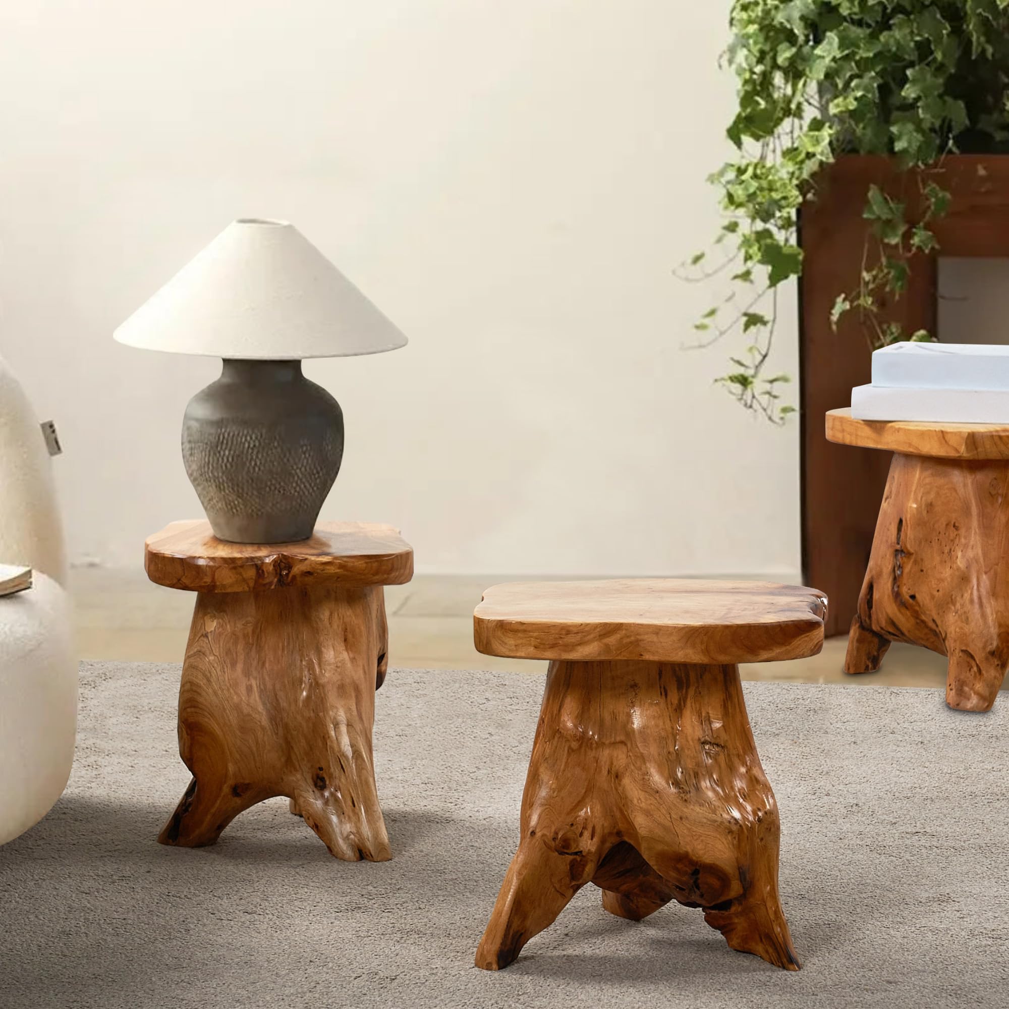 Cedar Wood Tree Stump Stool Live Edge Natural Side Table