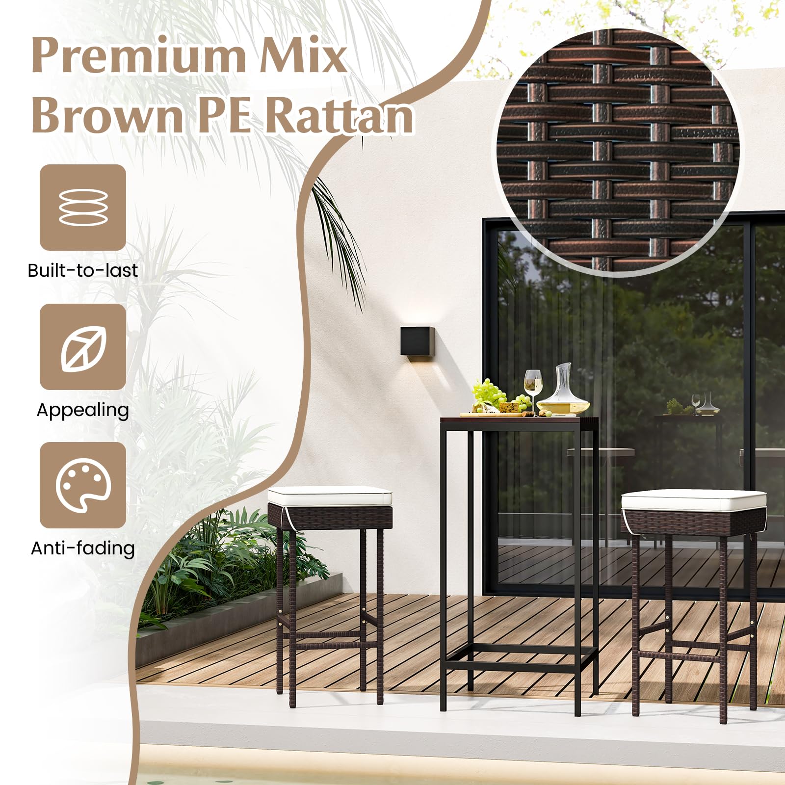 Outdoor Rattan Bar Stools Set of 2