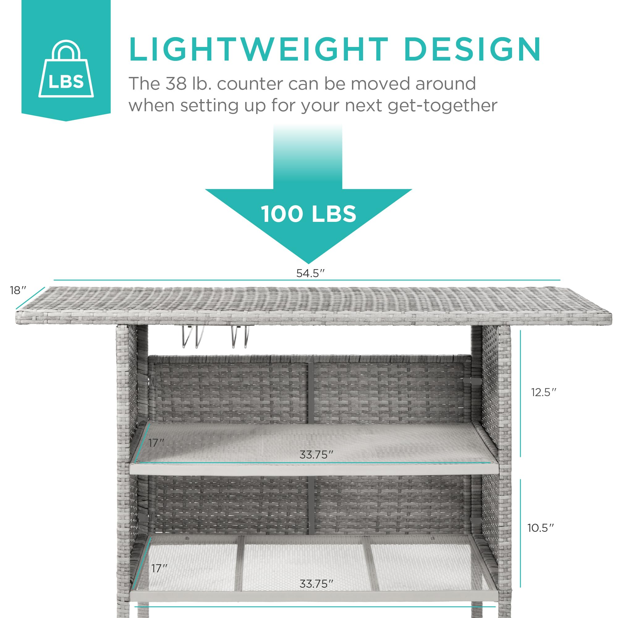 Outdoor Patio Wicker Bar Counter Table with Storage Shelves