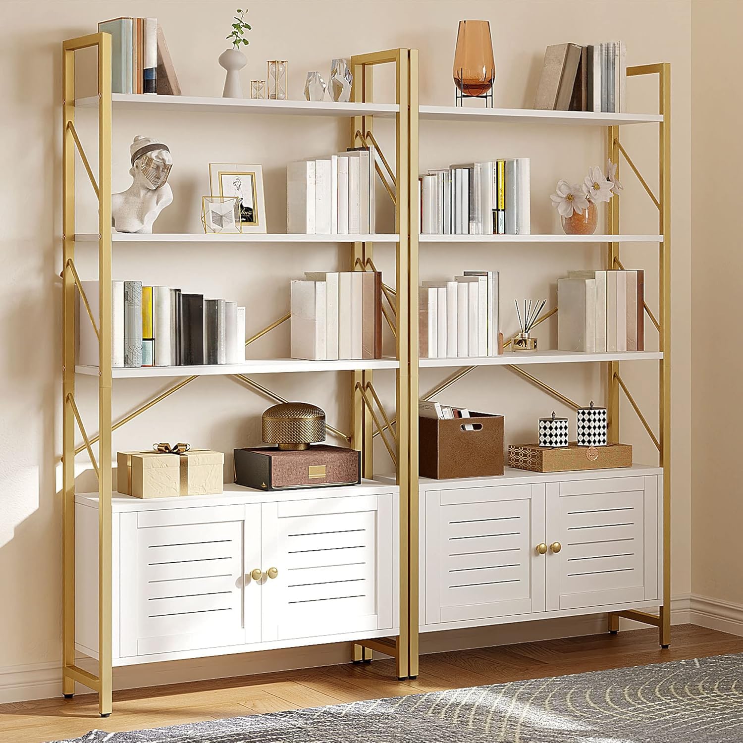 Gold & White Modern Bookshelf with Storage