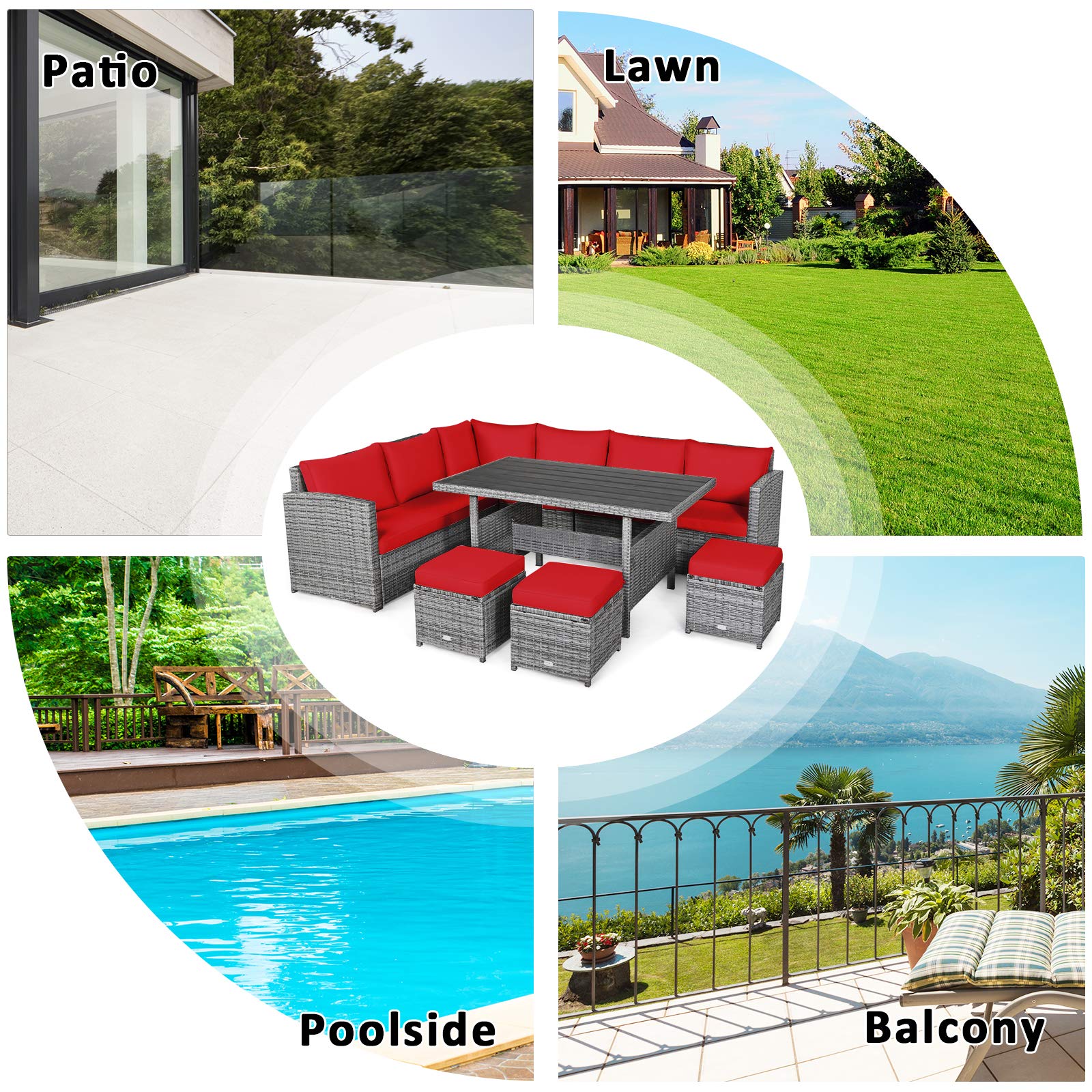 7-Piece Outdoor Rattan Sectional Sofa Set with Cushions