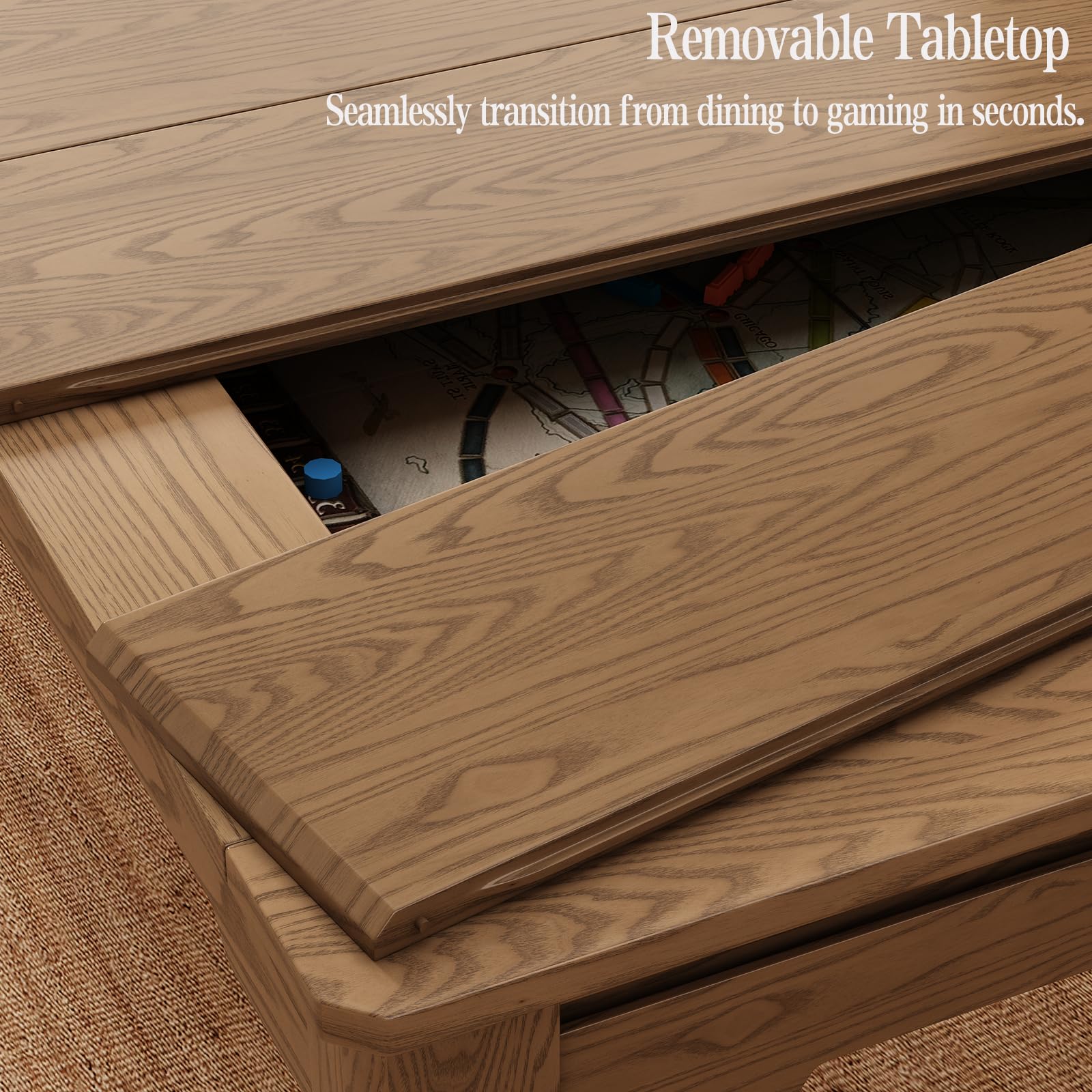 6-Player Board Game Table with Removable Top