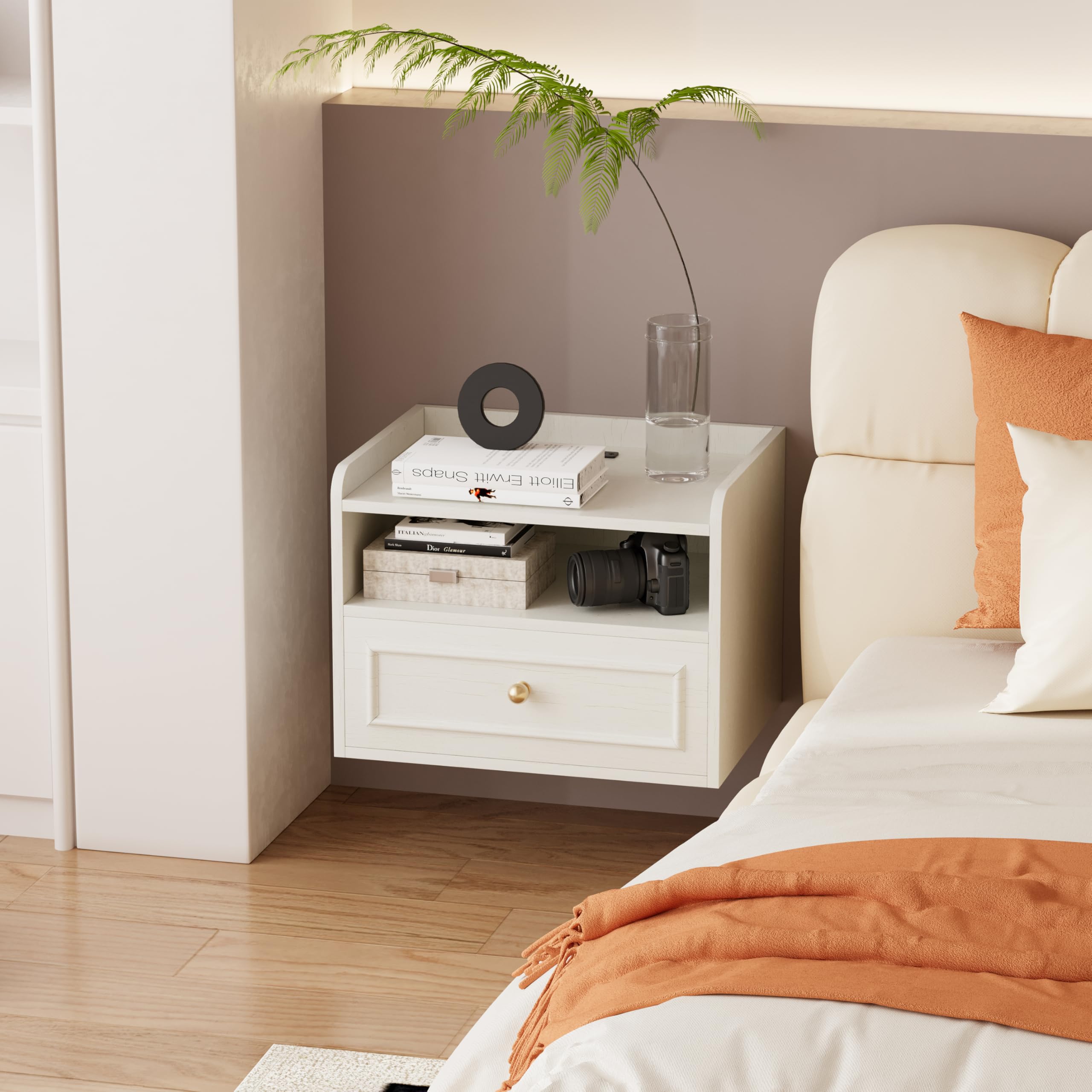 Wall Mounted Floating Nightstand with Charging Station Set of 2