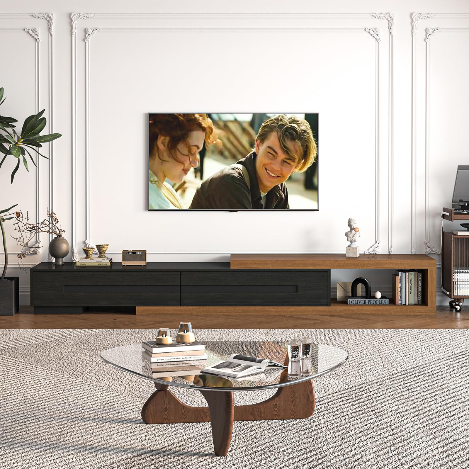 Extendable TV Stand with 2 Drawers and Storage