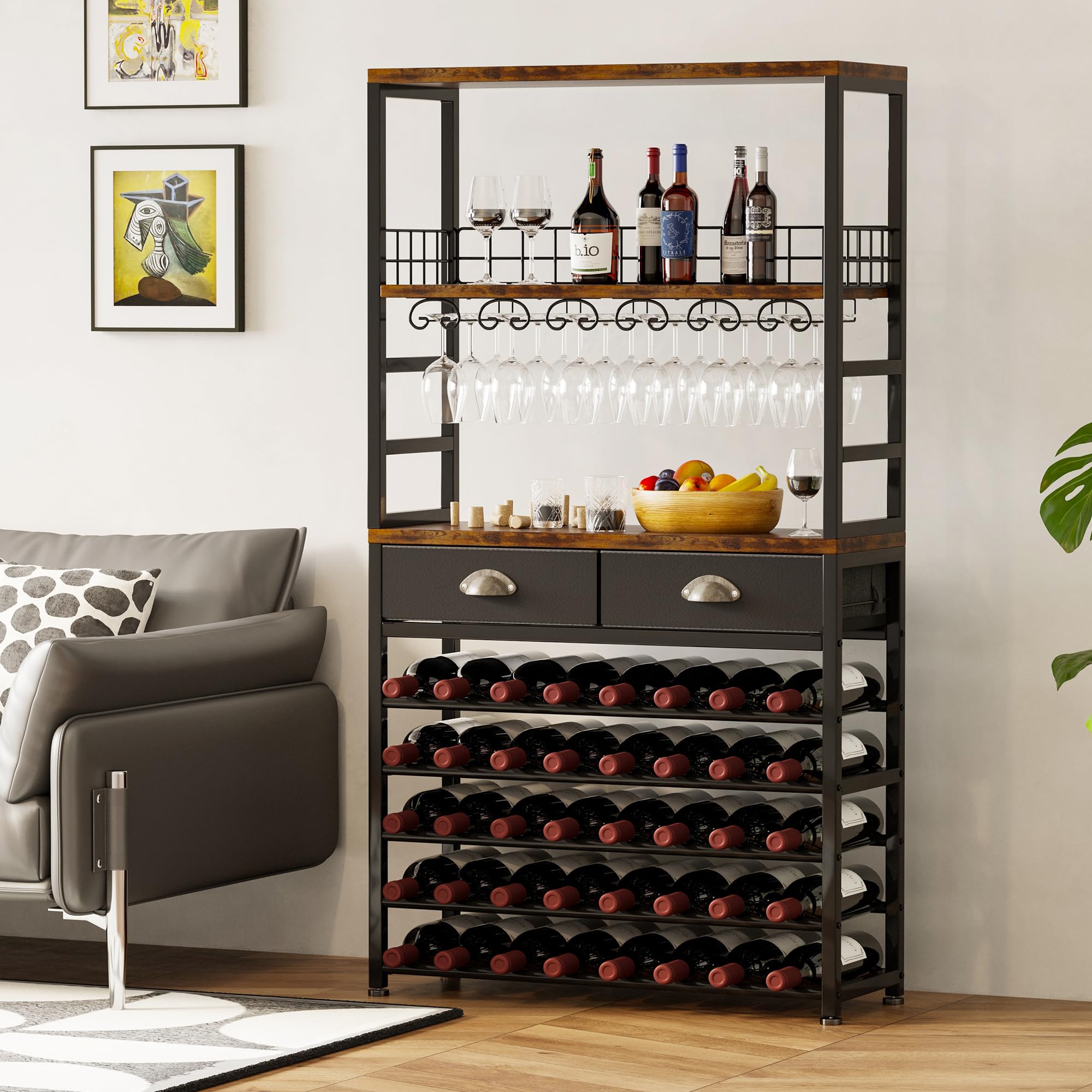 Wine Rack Cabinet with Storage and Drawer