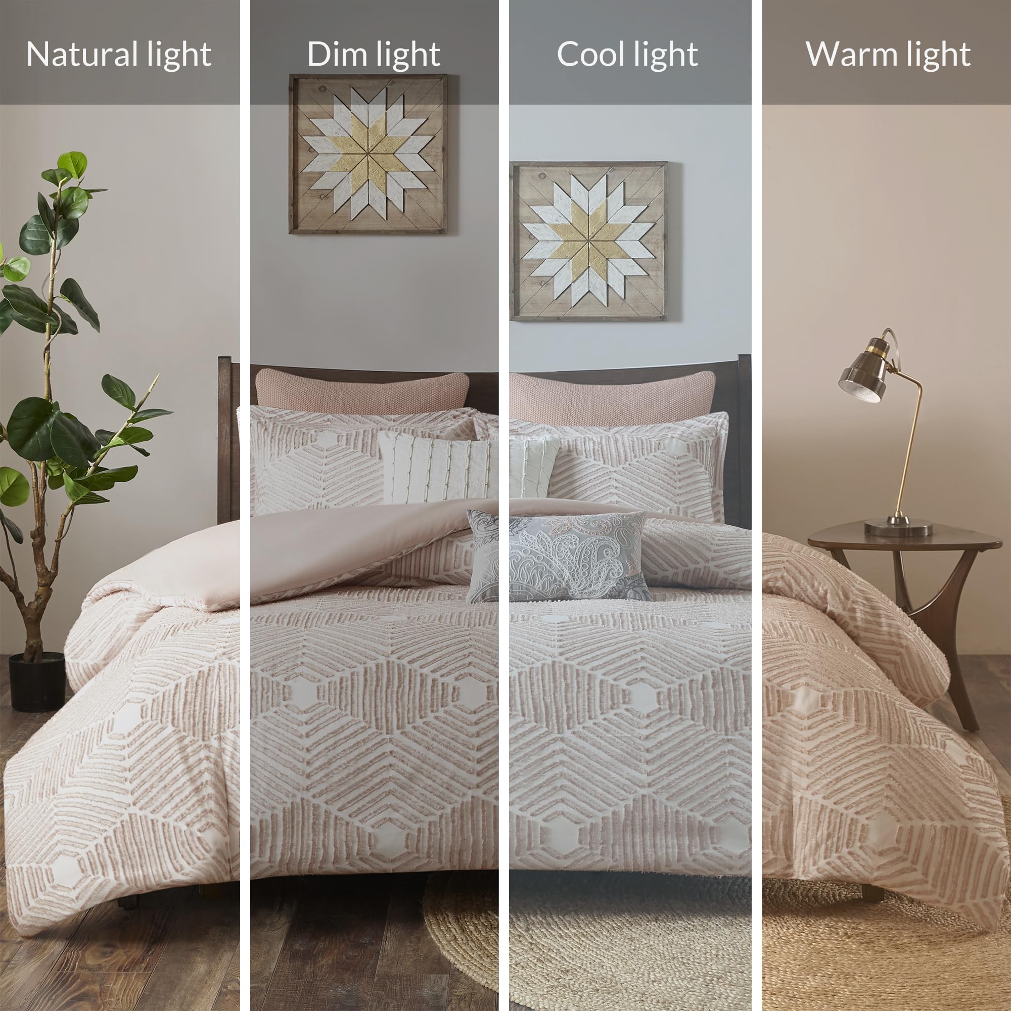 Queen Comforter Set - Geometric Cotton Jacquard 3 Piece Bedding