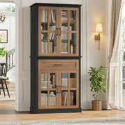 Kitchen Pantry Cabinet with Glass Doors and Drawer