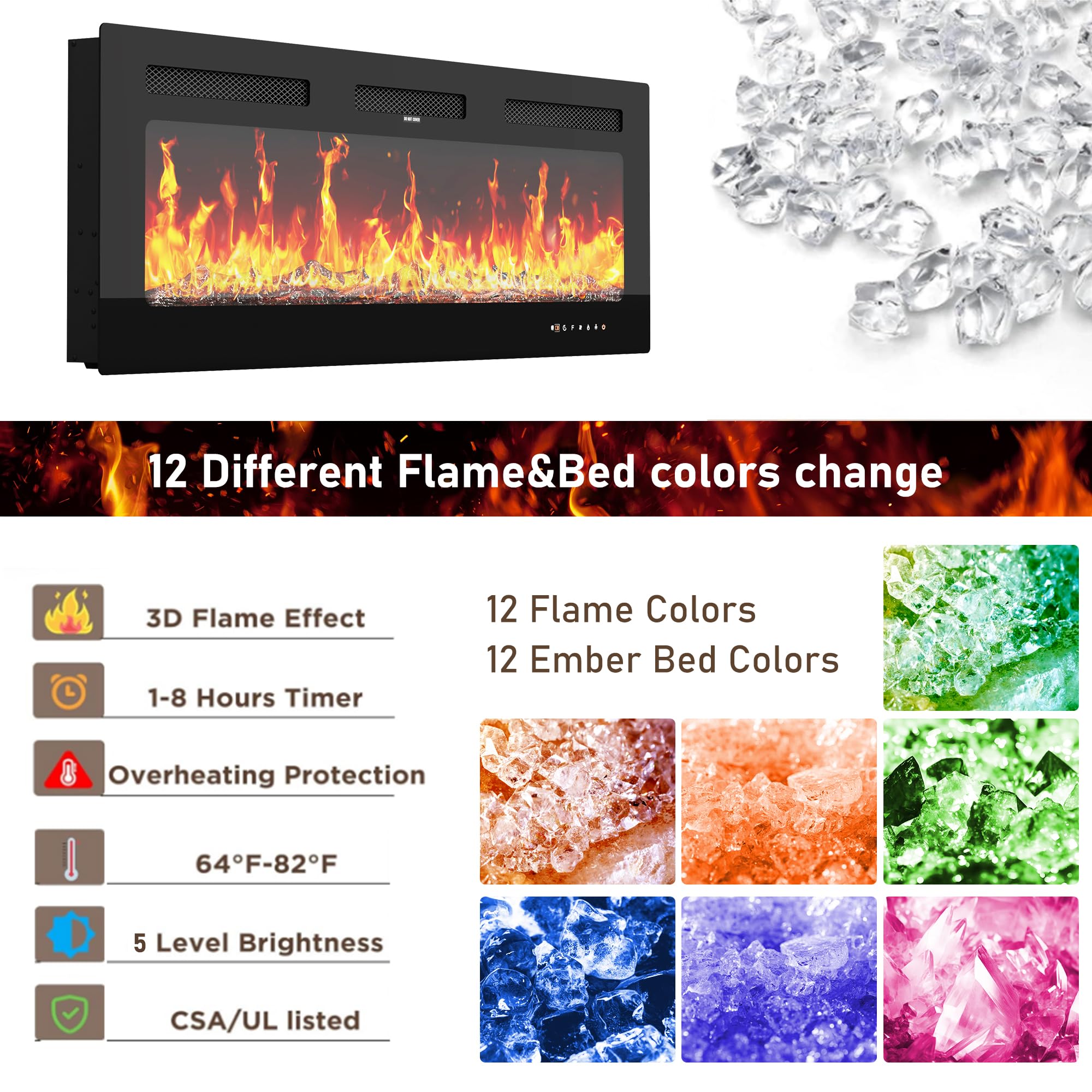 82" Fireplace TV Stand with LED Lights