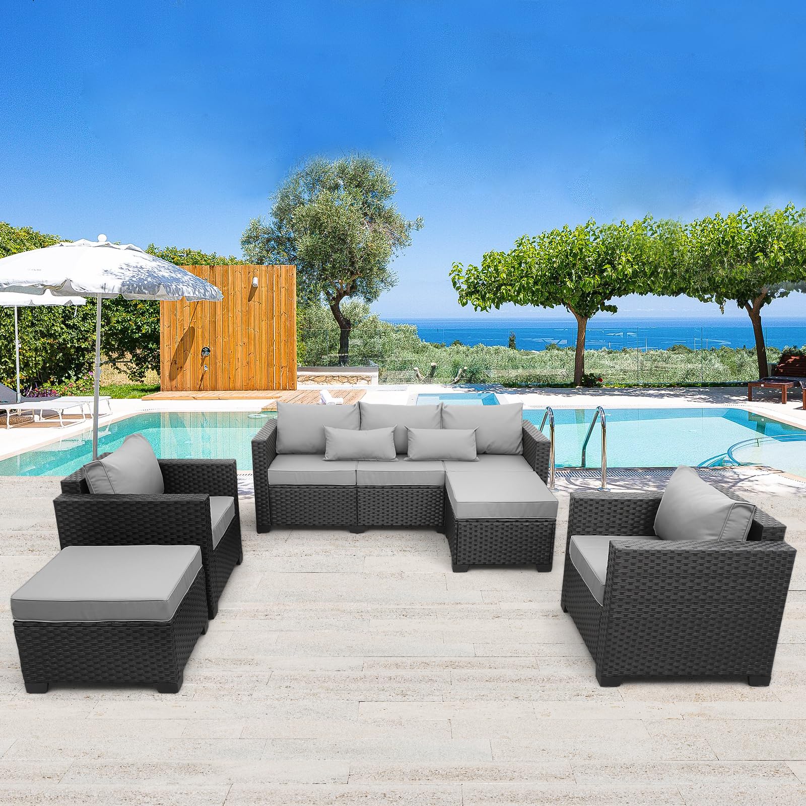 5-Piece Outdoor Wicker Patio Sectional Sofa Set