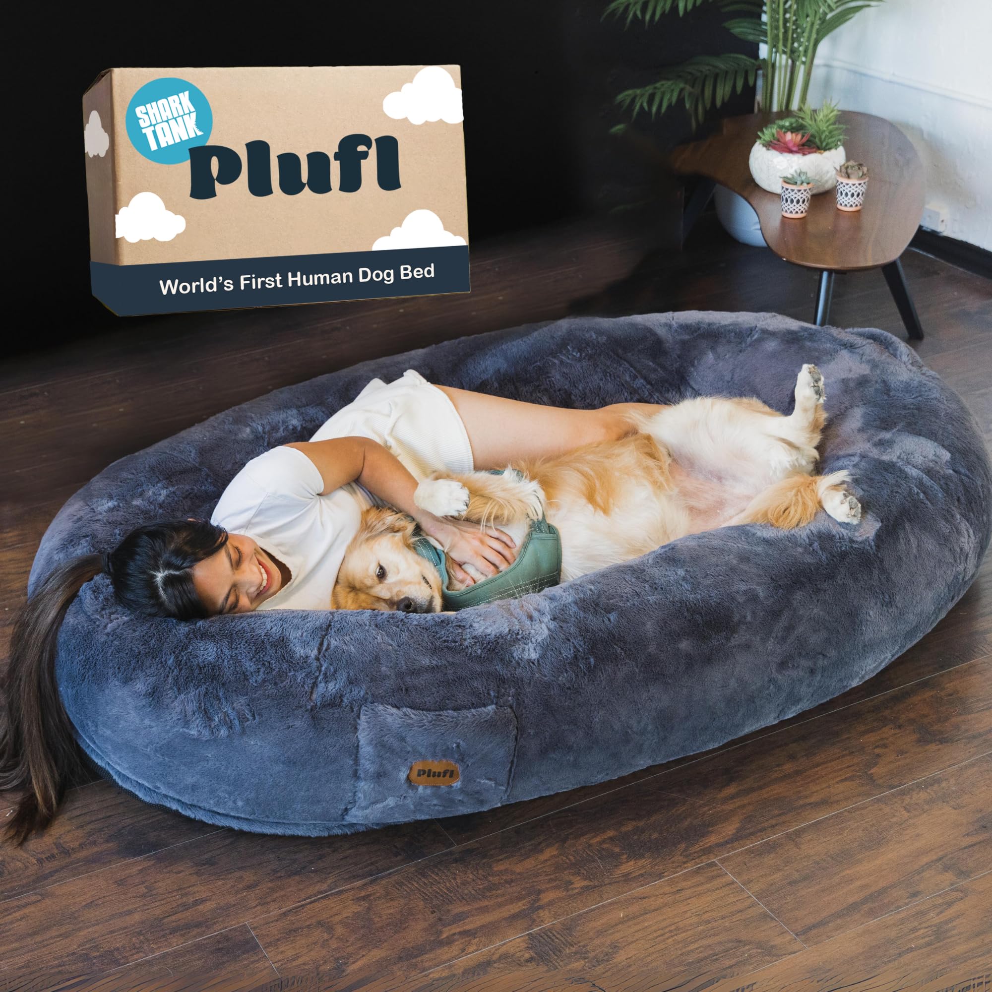 Human Dog Bed - Memory Foam Bean Bag with Plush Bolsters