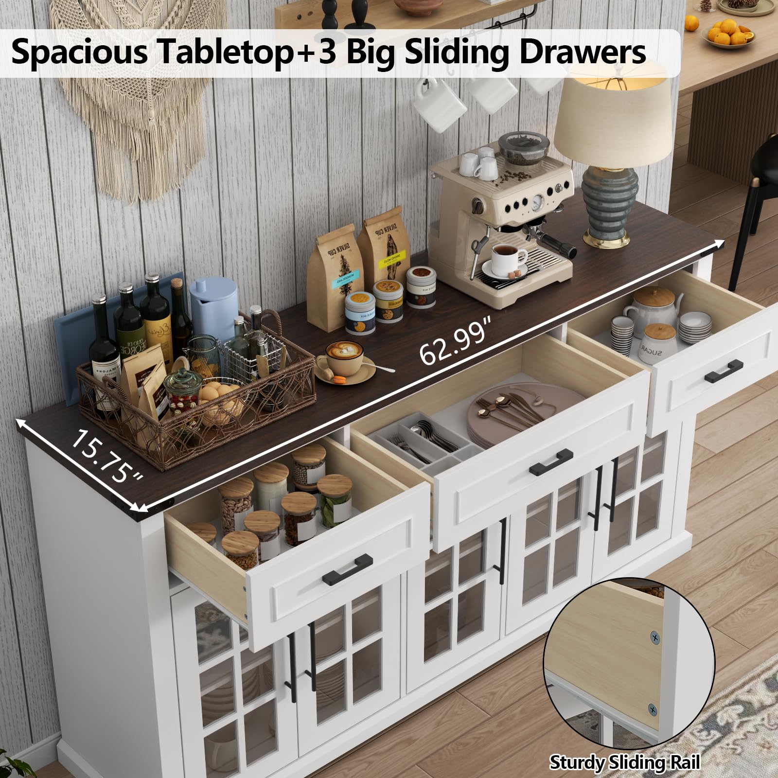 63" Sideboard Buffet Cabinet with Glass Doors