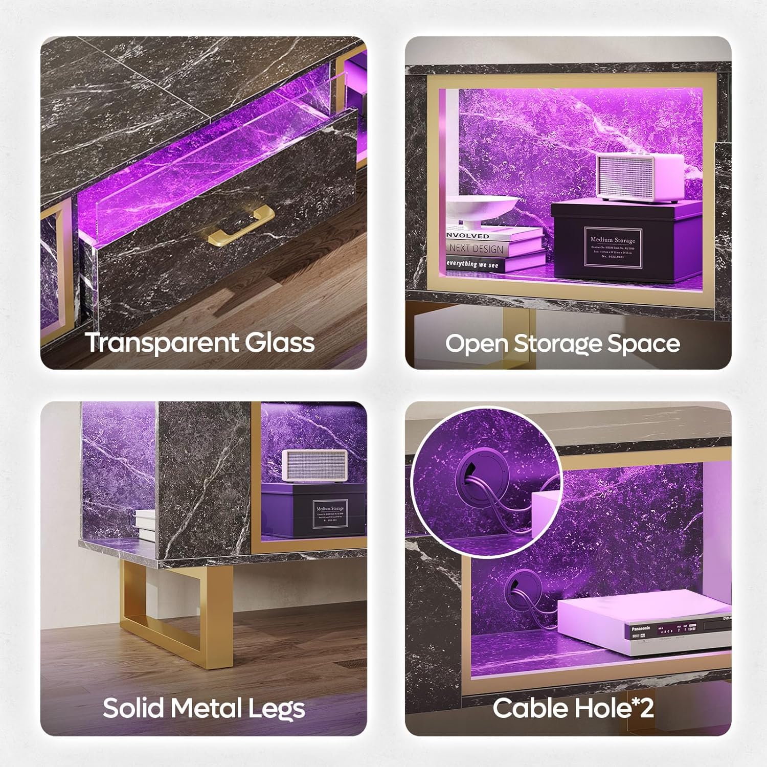 LED Gaming Entertainment Center TV Stand with Storage Drawer