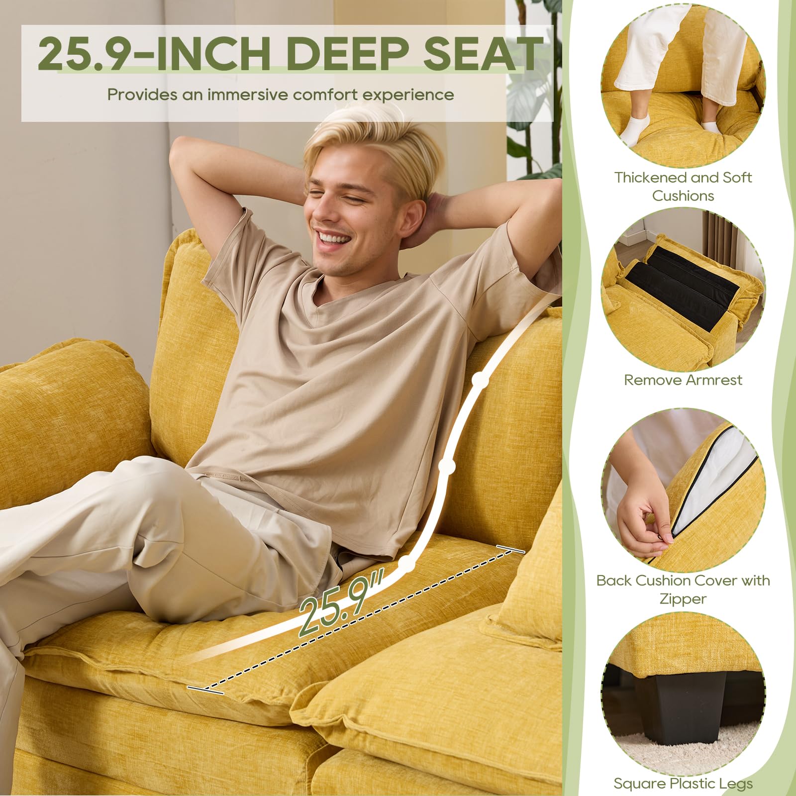 154" Modular Sectional Sofa Cloud Couch with Ottoman