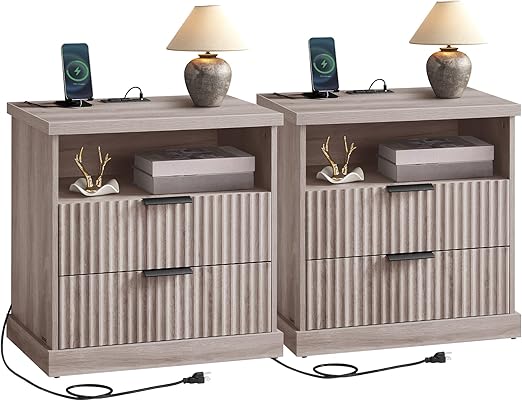 Nightstands with Charging Station Set of 2