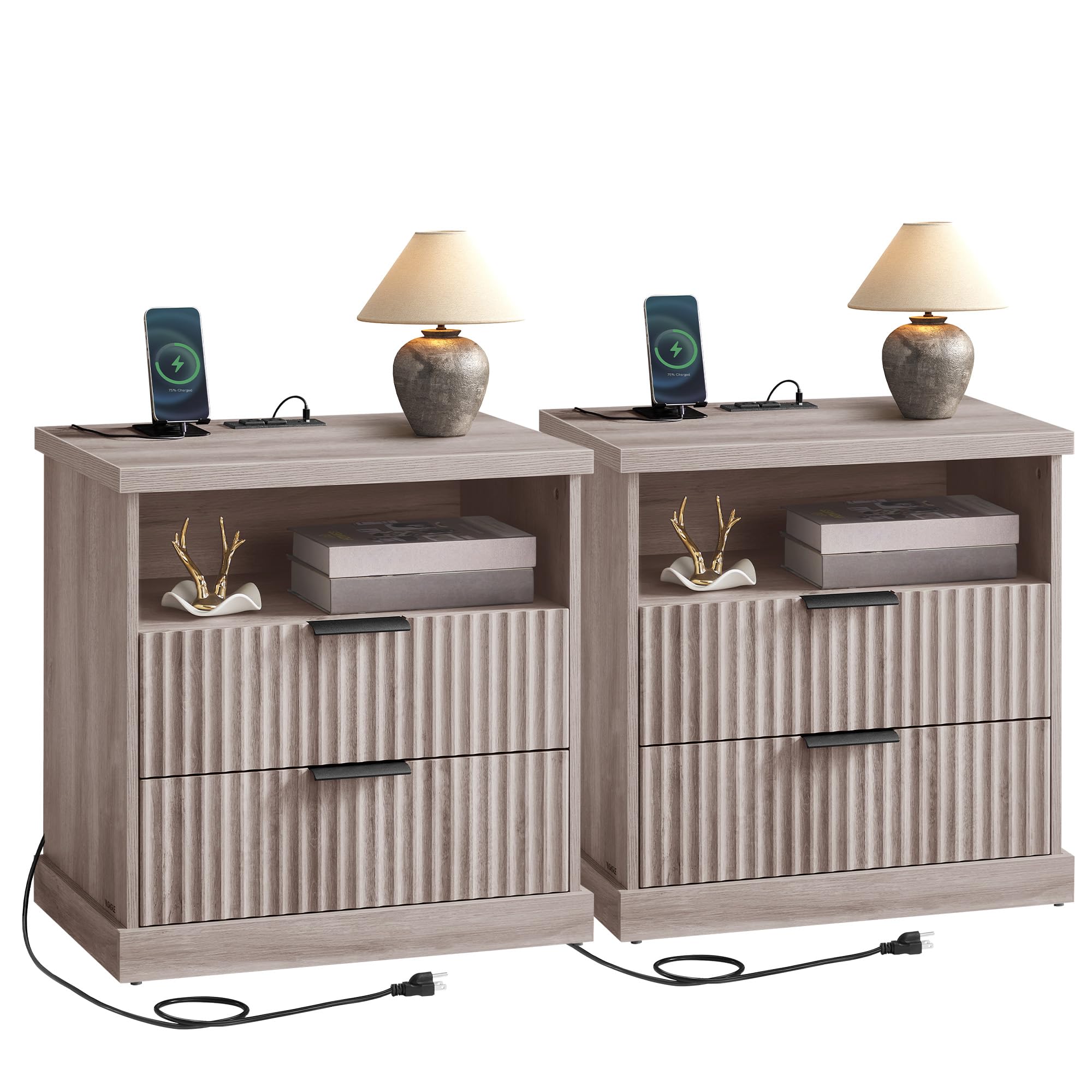 Nightstands with Charging Station Set of 2