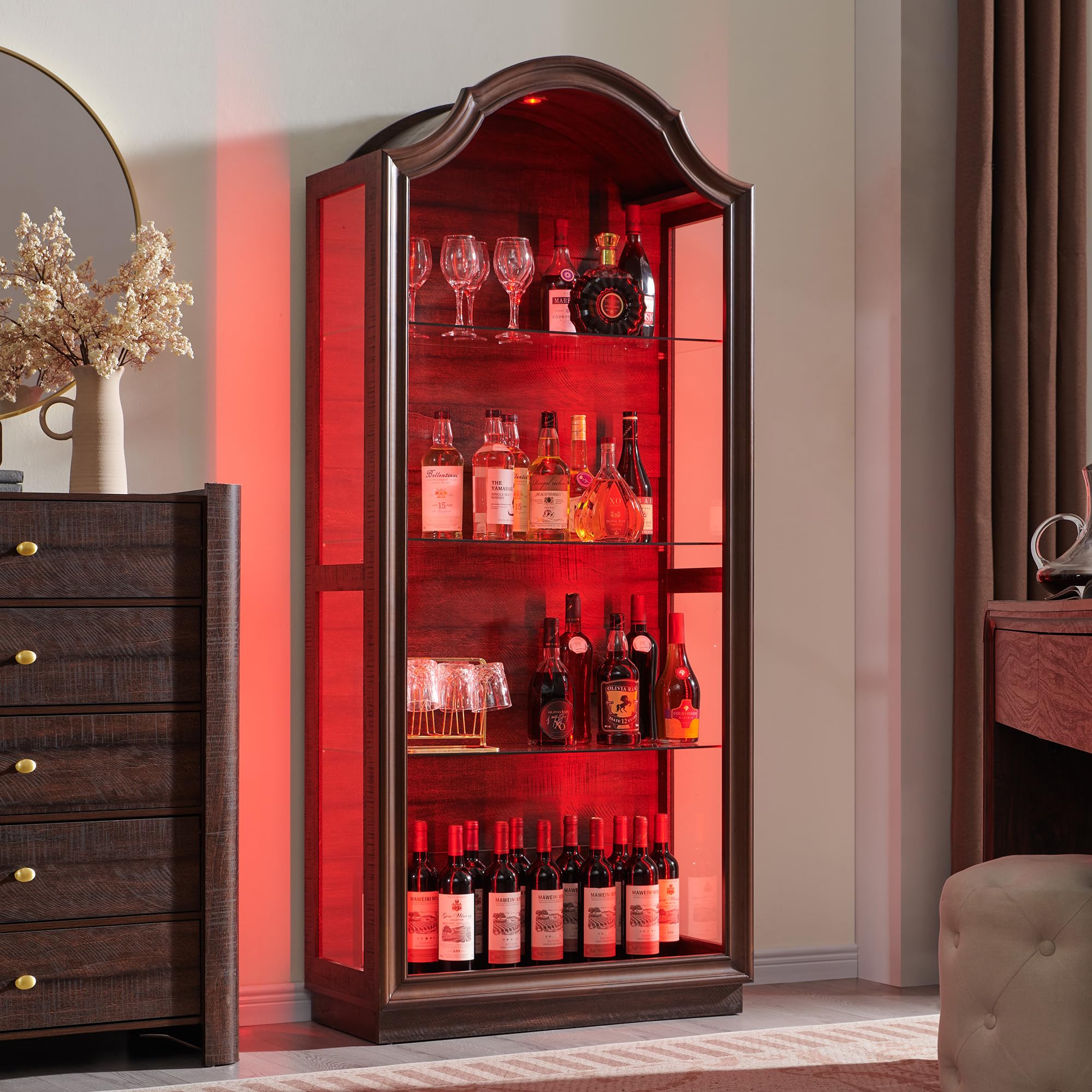 Arched Glass Display Cabinet with LED Lights