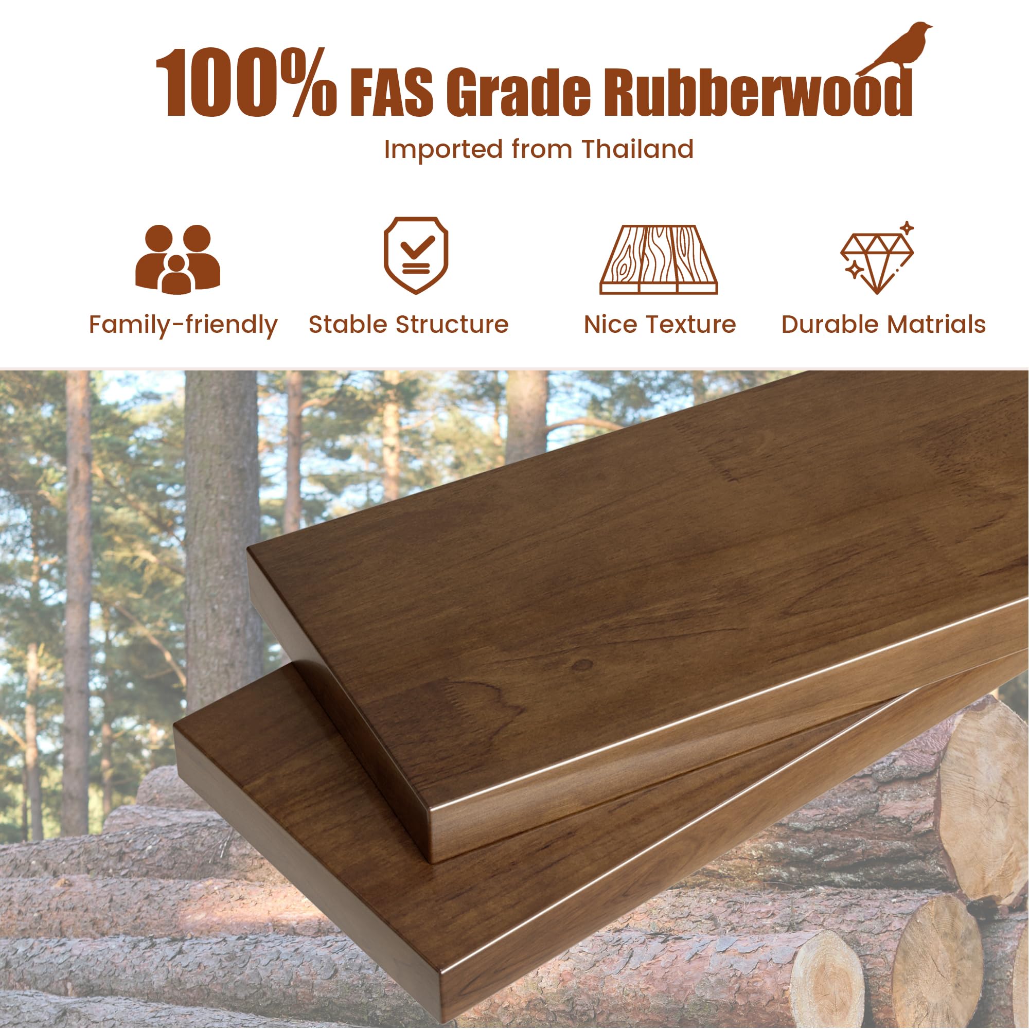 48-Inch Solid Wood Desk with Drawers and Hooks