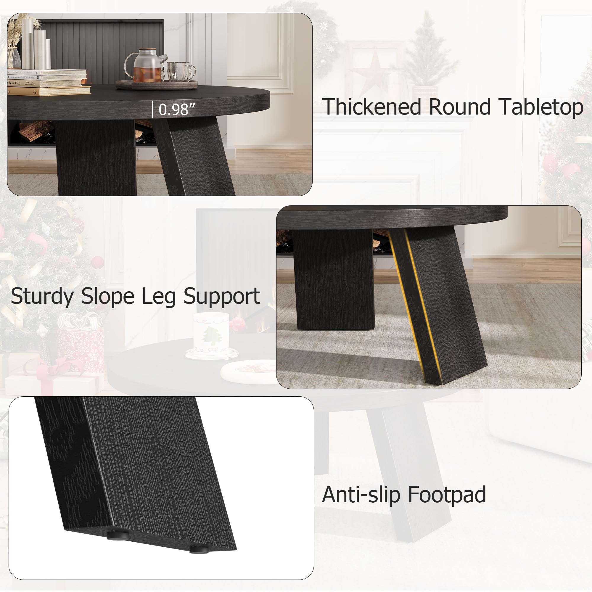 Round Coffee Table with Inclined Legs - Black