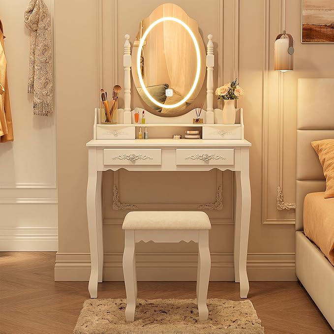 Vanity Desk with Mirror and Lights