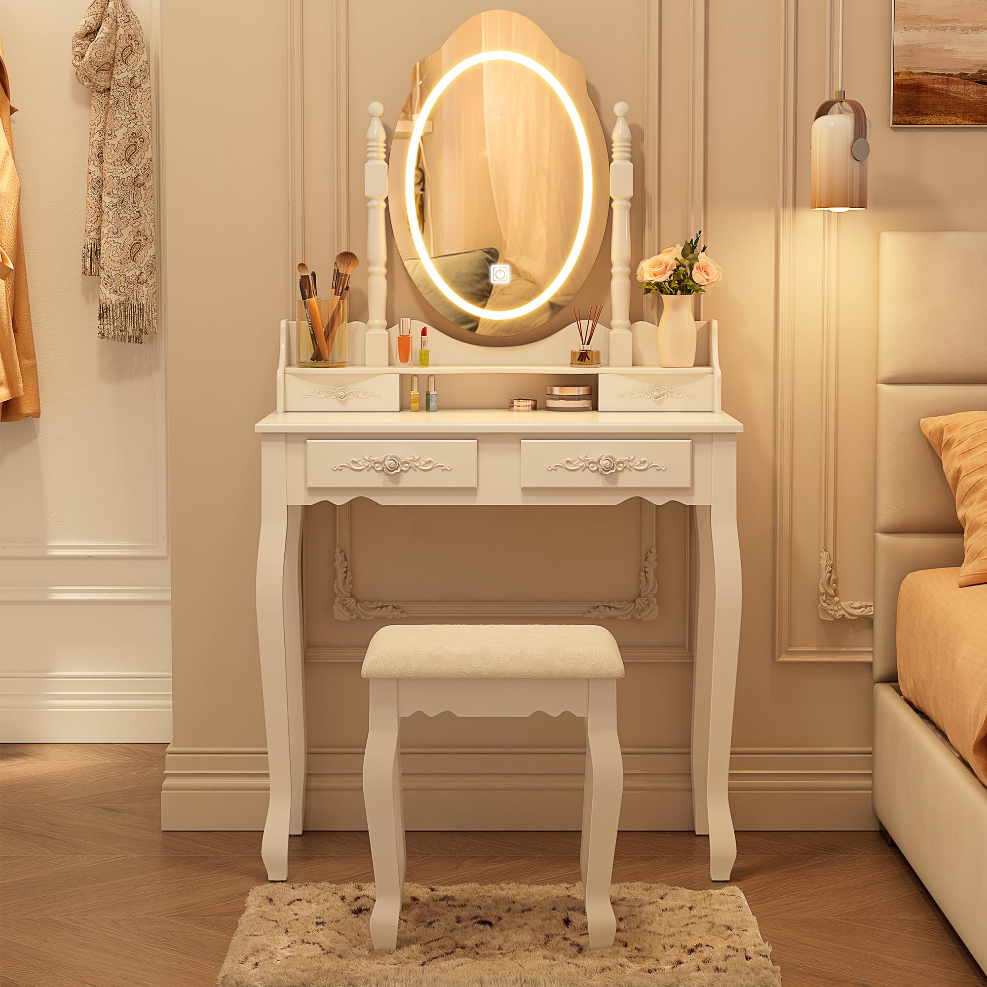 Vanity Desk with Mirror and Lights