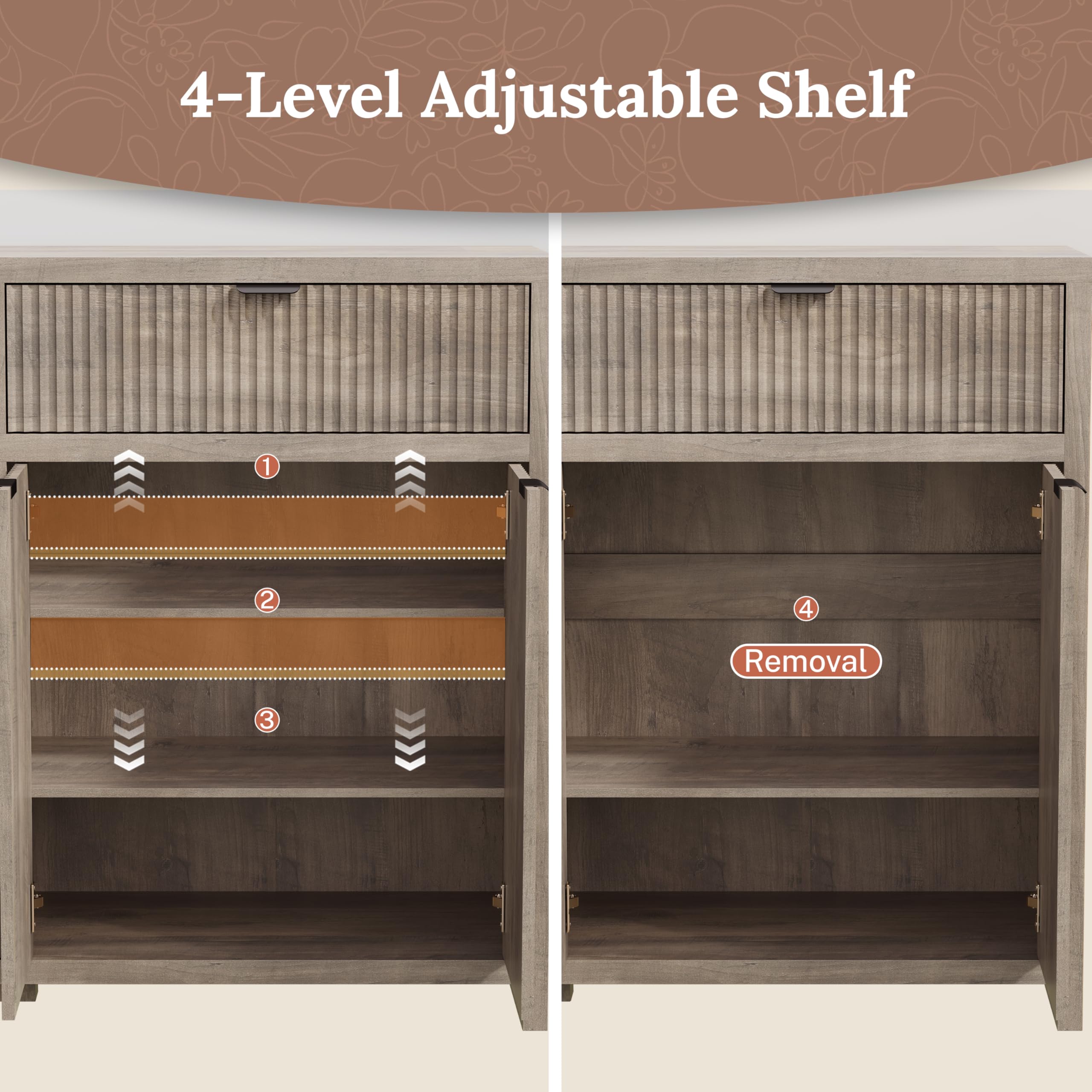 Fluted Sideboard Buffet Cabinet with Storage Drawers