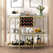 3 Tier Wine Bar Table with Glass Holders and Storage Shelf