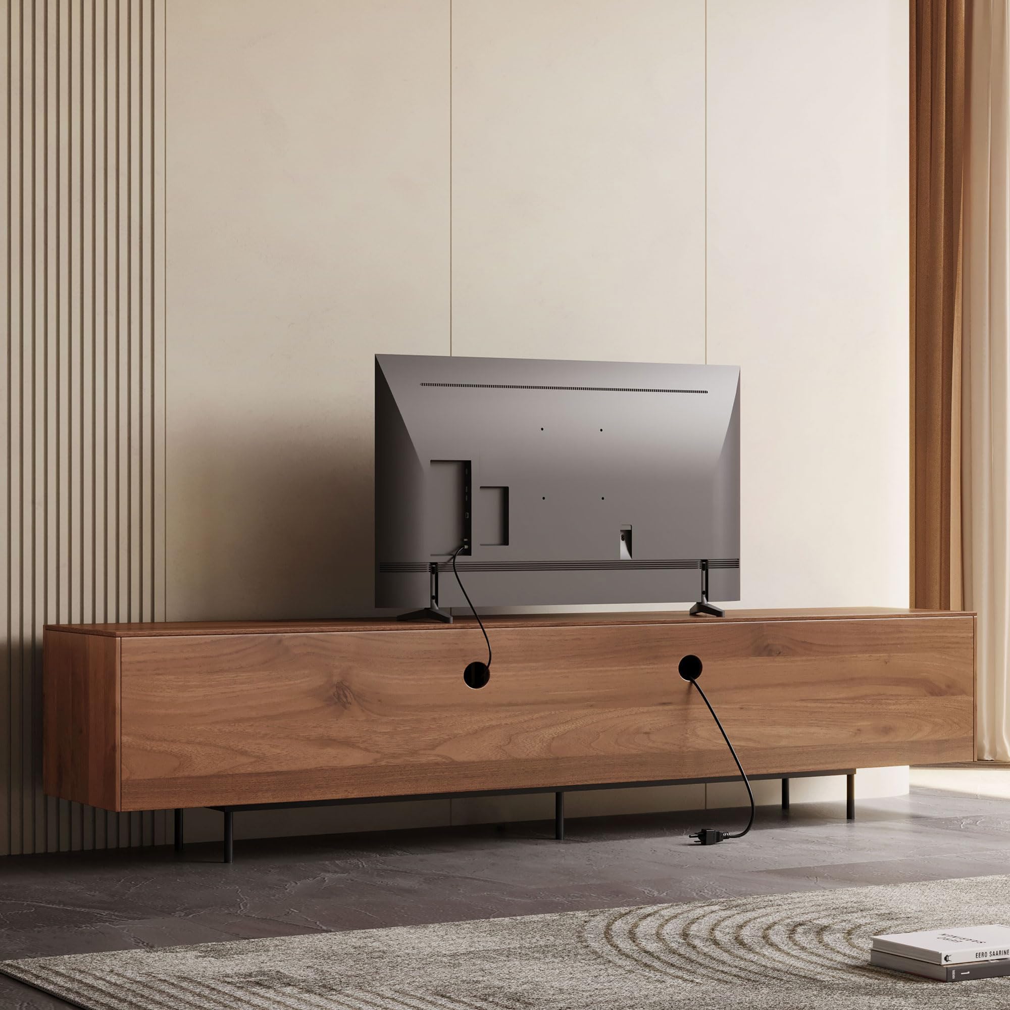 Mid Century Modern TV Stand for 80+ Inch TVs - 94.48" Walnut Console with Storage