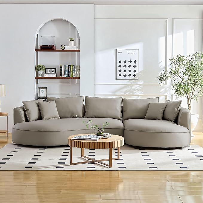 Curved Boucle Sectional Sofa with Right Chaise - Yellow