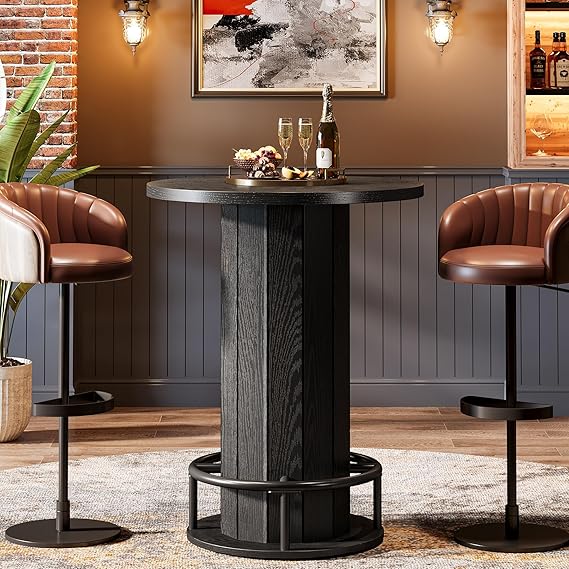 Round Bar Table with Metal Ring Footrest