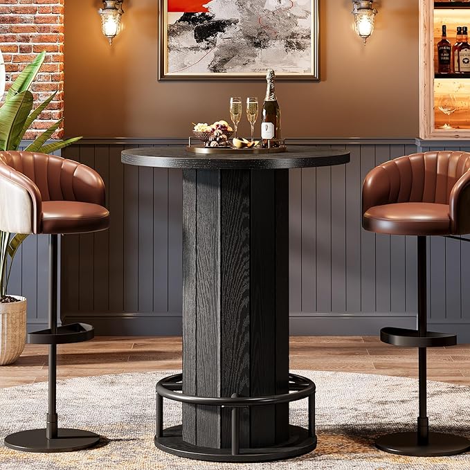 Round Bar Table with Metal Ring Footrest