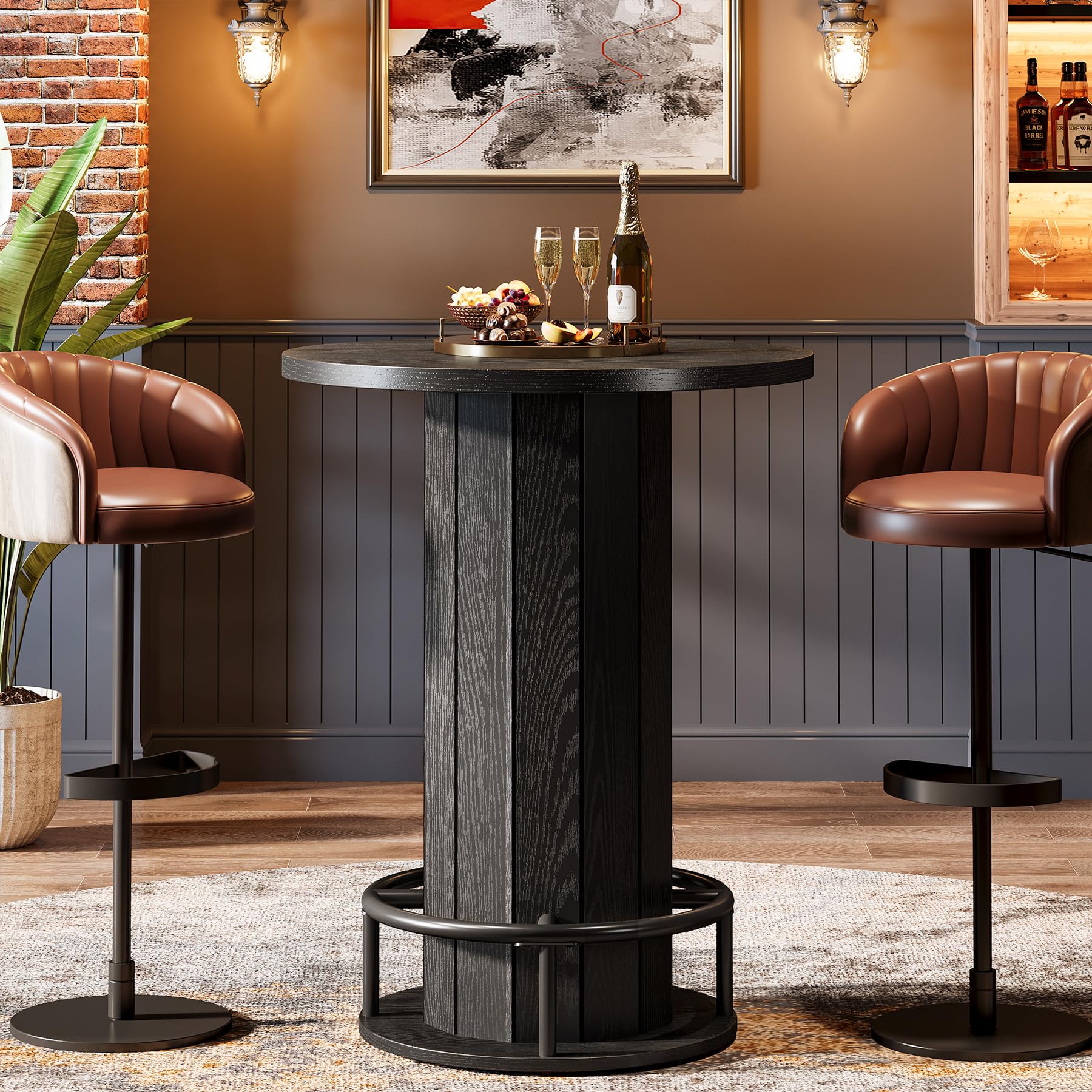 Round Bar Table with Metal Ring Footrest