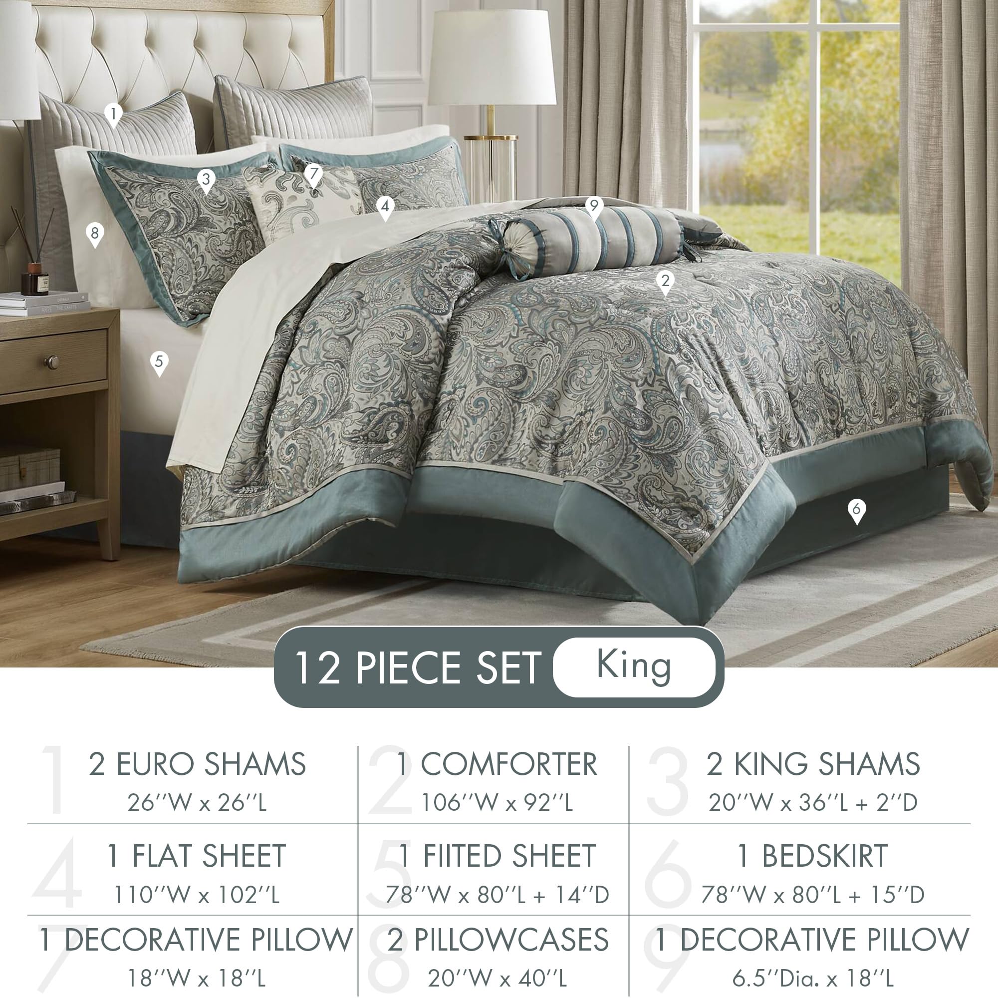 12 Piece Paisley Comforter Set King