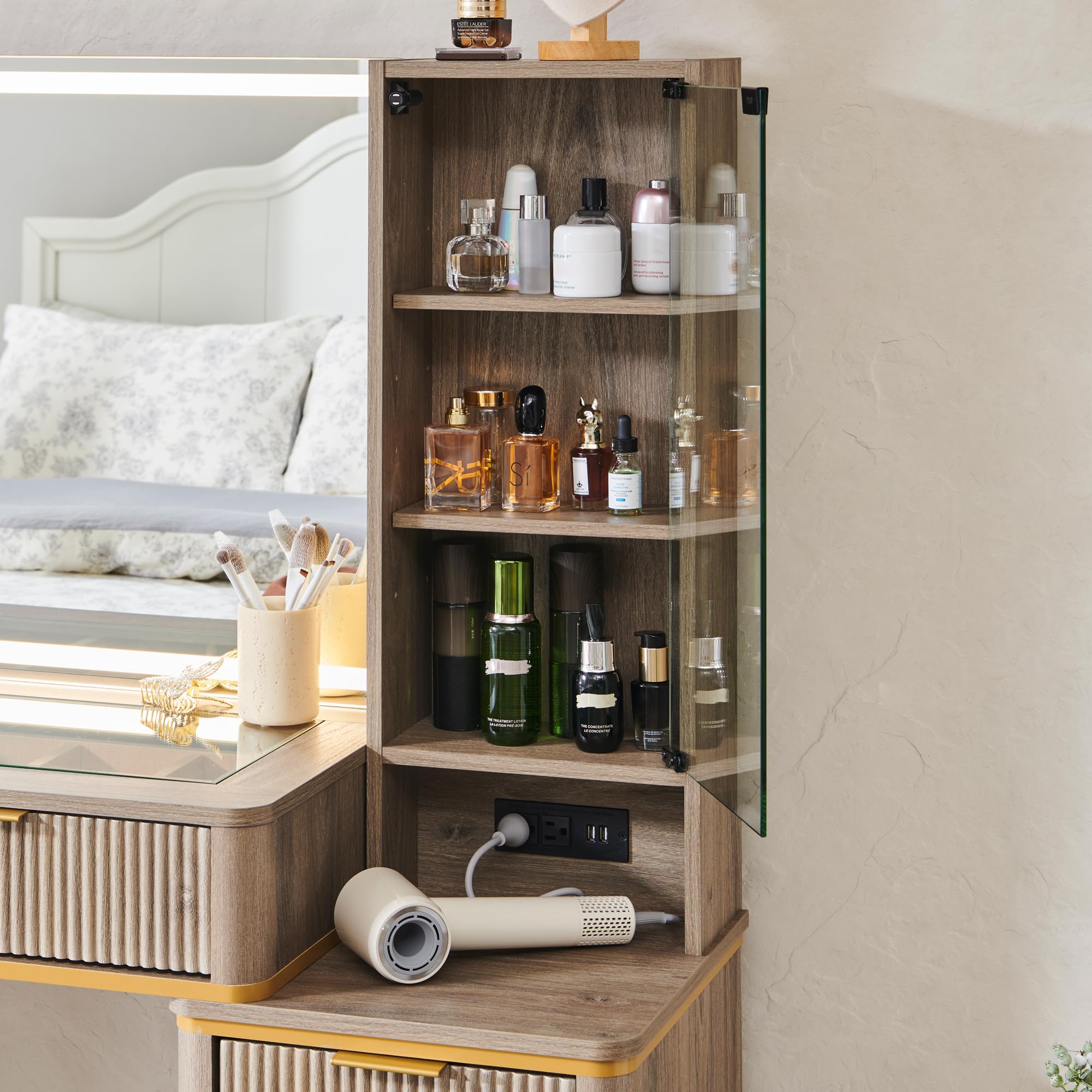 Fluted Makeup Vanity Desk with 36" HD Lighted Mirror