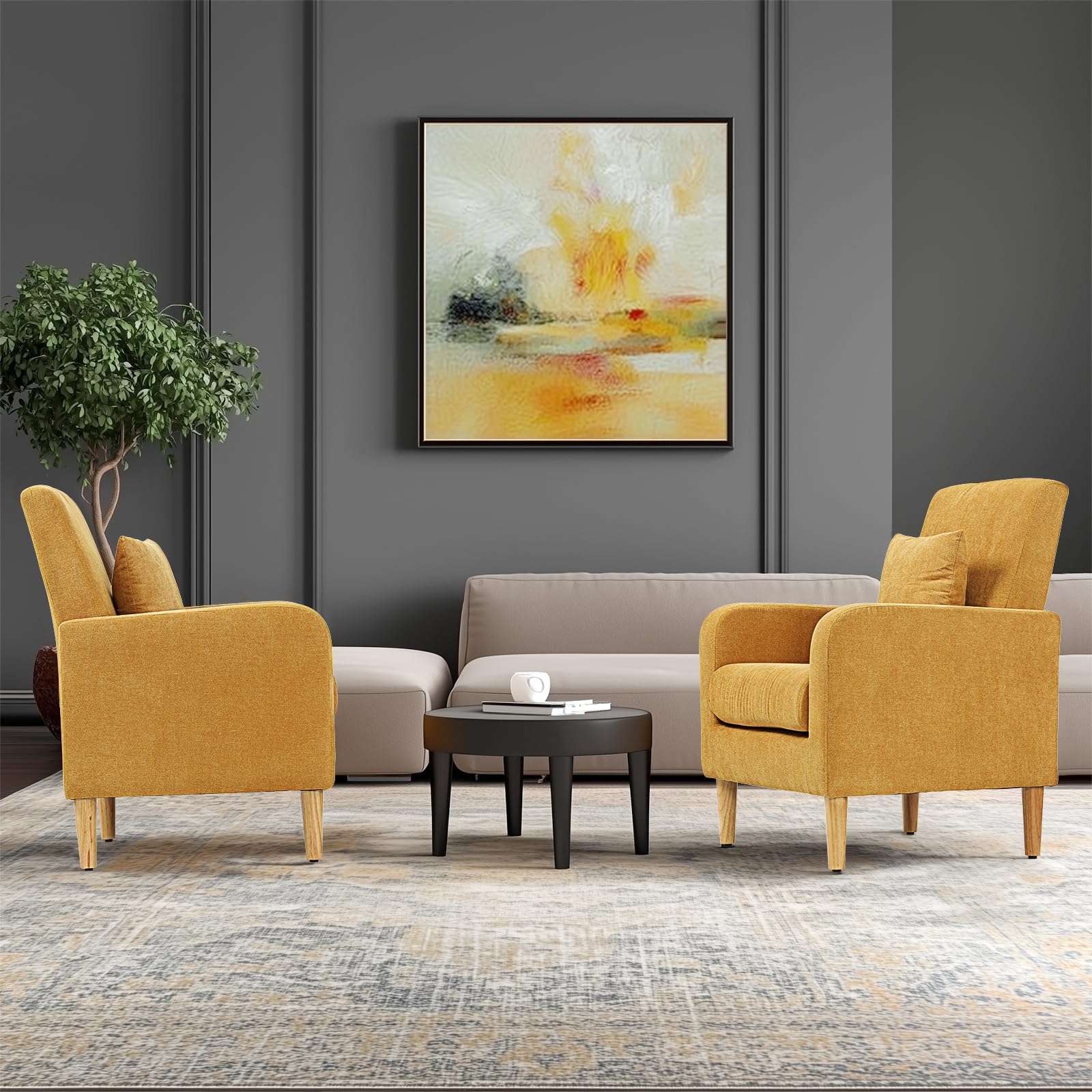Upholstered Accent Chair with Pillow and Wooden Legs