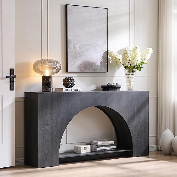63" Arched Console Table 2-Tier Modern Entryway Wood Sofa Table