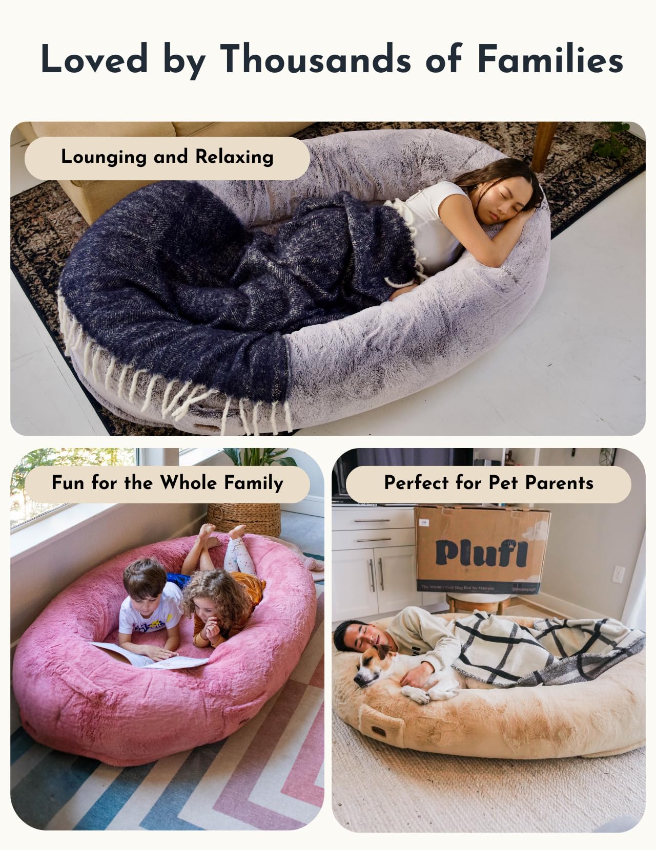 Human Dog Bed - Memory Foam Bean Bag with Plush Bolsters