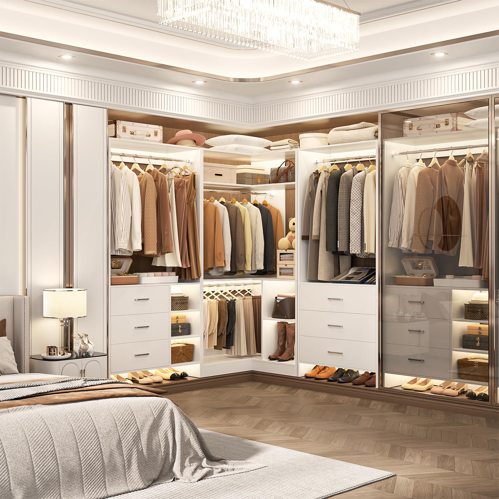 Closet System with 6 Drawers and Hanging Rods