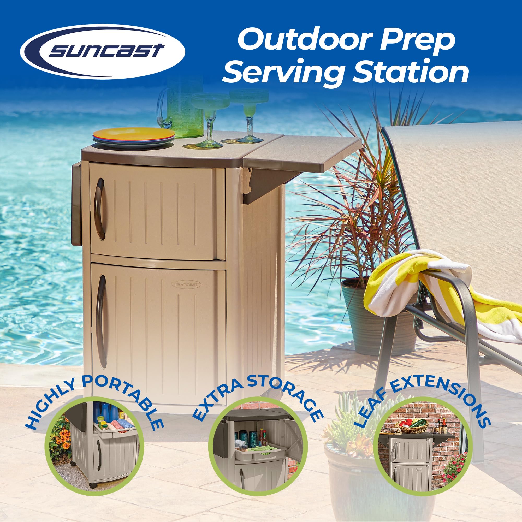 Portable Outdoor Serving Station with Storage Cabinets