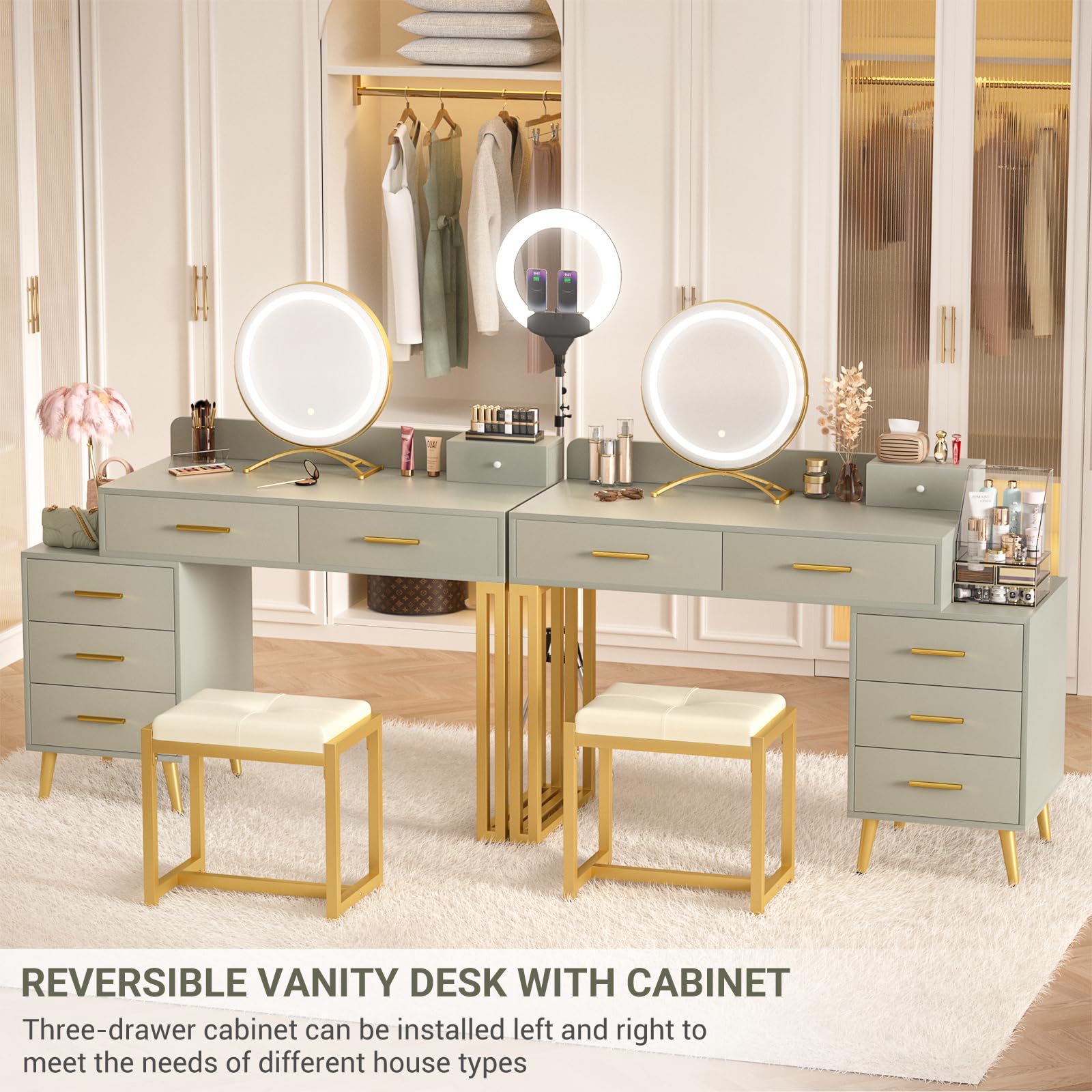 Vanity Desk with Mirror and Lights