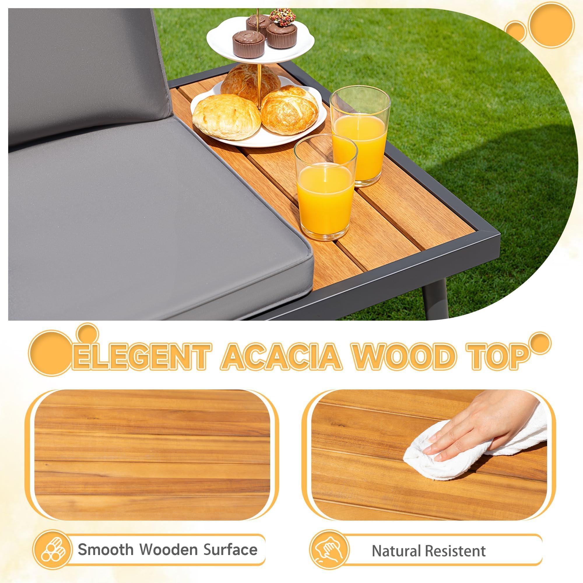 Outdoor Sectional Sofa with Acacia Wood Table