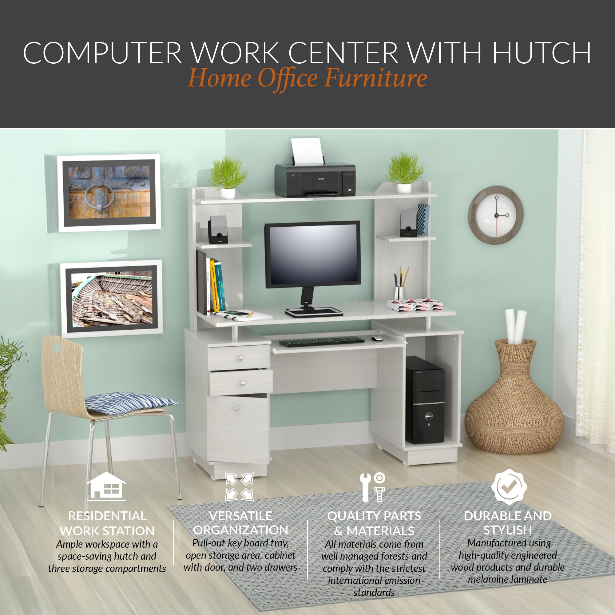 Computer Work Center with Hutch and Pull-Out Keyboard Tray