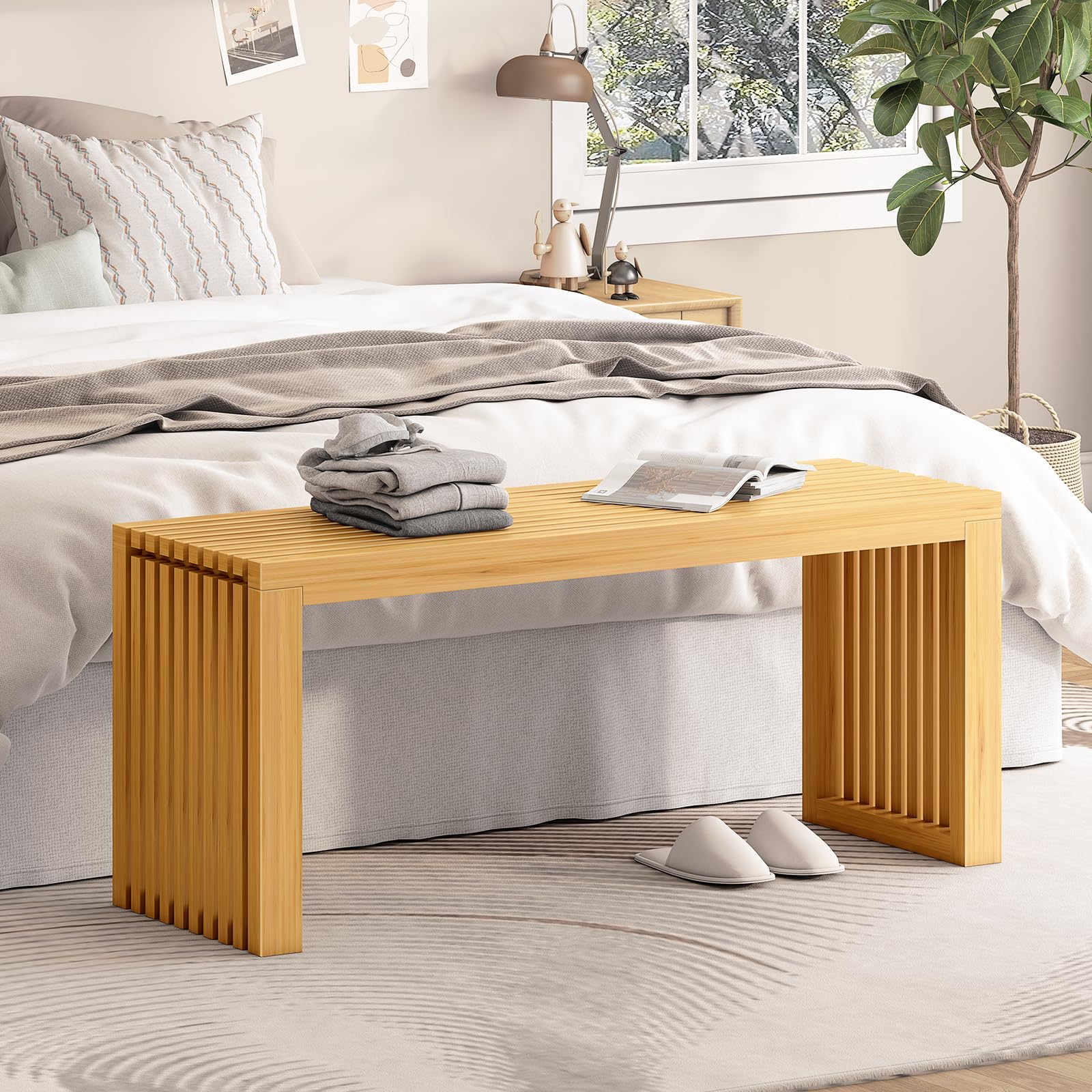 Bamboo Dining Bench 35 Inch Natural