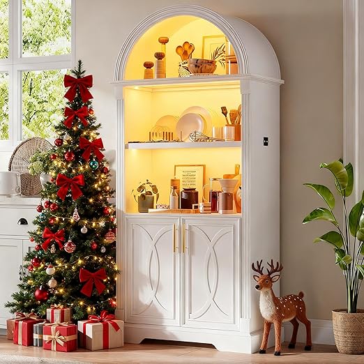 Arched Kitchen Pantry Cabinet with LED Light