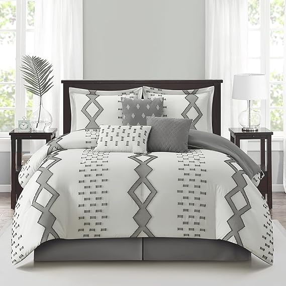 7 Piece Geometric Comforter Set Queen