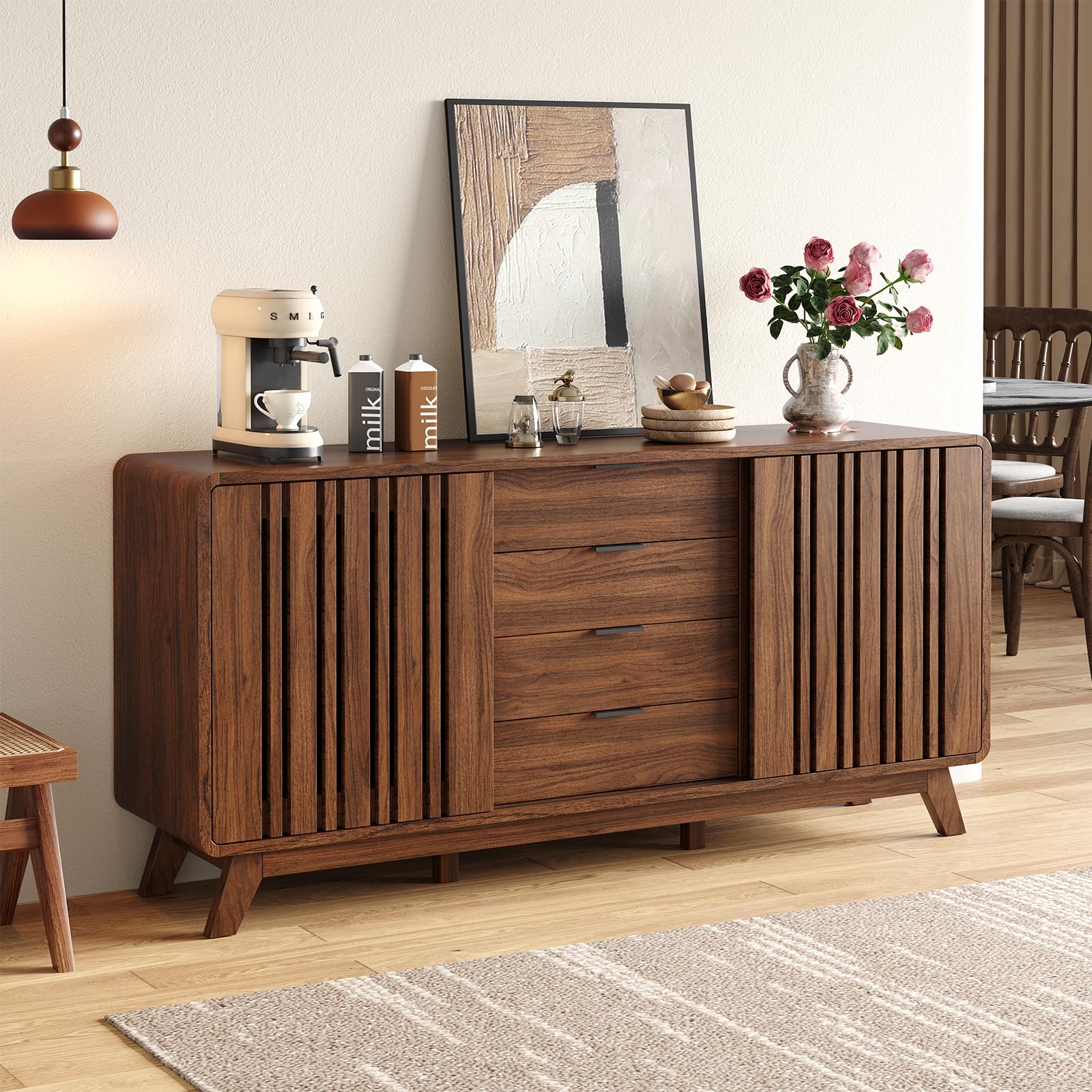 Mid Century Sideboard Buffet Cabinet with Sliding Doors