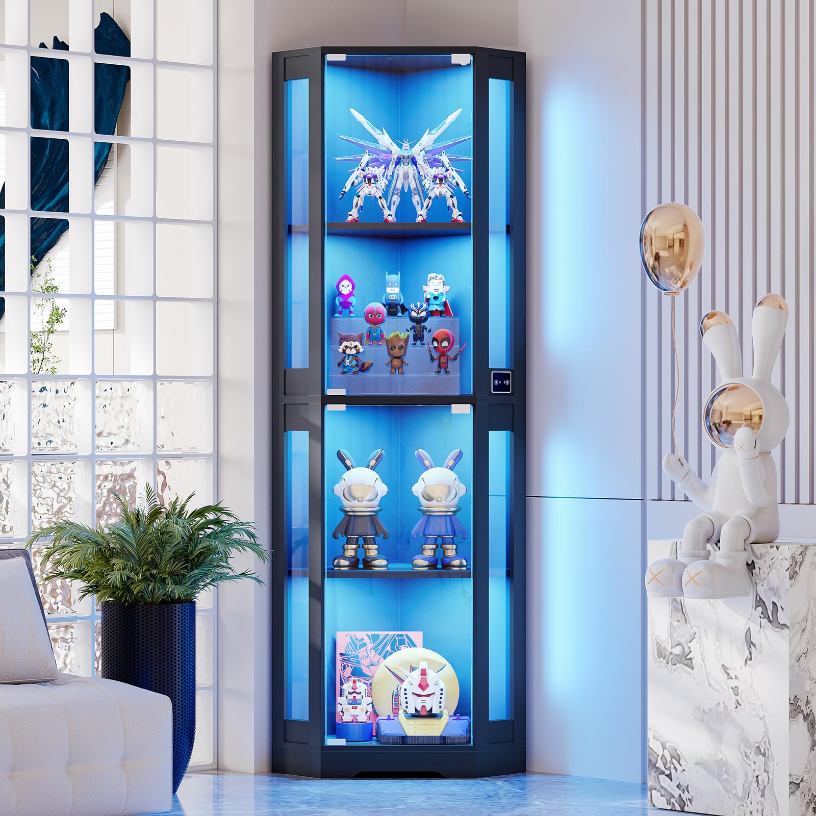 Corner Glass Display Cabinet with LED Lights