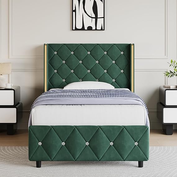 Full Size Diamond Tufted Bed Frame Purple